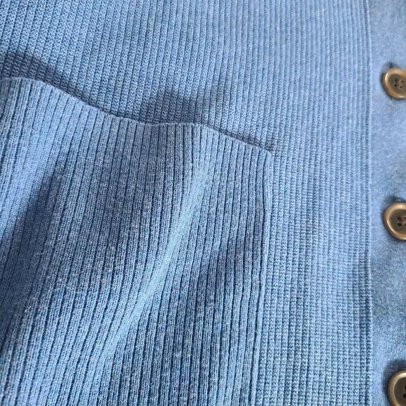 Land's End Women's Cardigan Size 1X Sweater Blue Button-Front Cotton Pockets - Picture 4 of 10